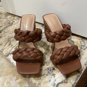 BCBGeneration Finaa Braided Heeled Sandals, 7.5, Brown